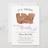 Invitation Twin Boy Girl Cub Baby shower d'ours (Devant)