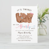 Invitation Twin Boy Girl Cub Baby shower d'ours (Debout devant)