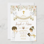 Invitation TWIN Boy Girl Priant la première sainte communion (Devant)