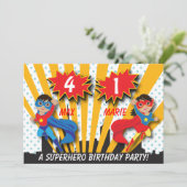 Invitation Twin Boy Girl Superhero Anniversaire (Debout devant)
