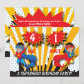 Invitation Twin Boy Girl Superhero Anniversaire (Devant / Derrière)