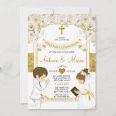 Invitation Twin Boy & Girl White Flower 1ère Sainte Communion (Devant)