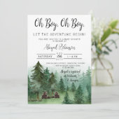 Invitation Twin Boy Woodland Bear Oh Boy Baby shower (Debout devant)