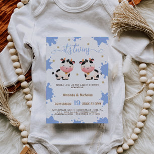 Invitation Twin Boys Blue Cow Baby shower Boho