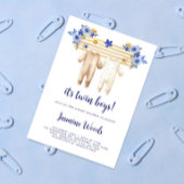 Invitation Twin Boys Blue Floral Boho Baby shower de blanchis