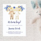 Invitation Twin Boys Blue Floral Boho Baby shower de blanchis