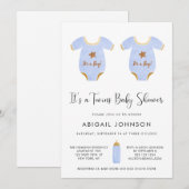 Invitation Twin Boys Blue Gold Aquarelle Baby shower rétro (Devant / Derrière)