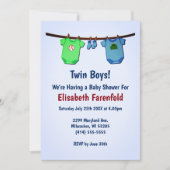 Invitation Twin Boys Close Line Baby shower bleu et vert (Devant)