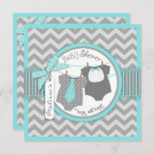 Invitation Twin Boys Cravate Bow Cravate Chevron Imprimer Bab (Devant / Derrière)
