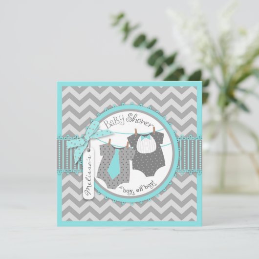 Invitation Twin Boys Cravate Bow Cravate Chevron Imprimer Bab (Debout devant)