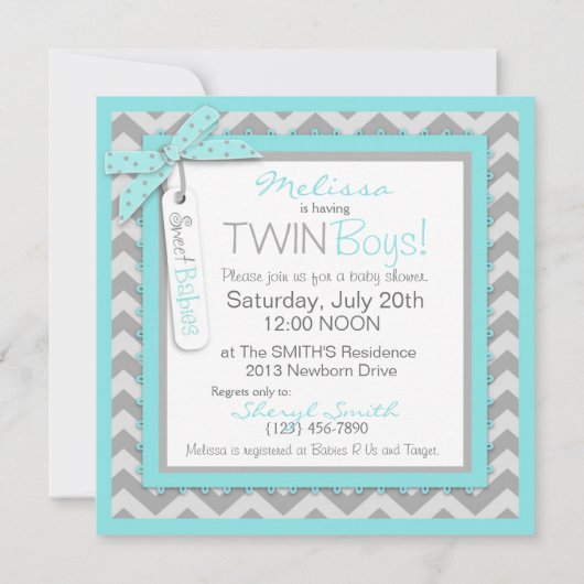 Invitation Twin Boys Cravate Bow Cravate Chevron Imprimer Bab (Dos)