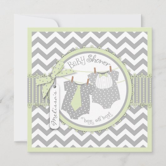 Invitation Twin Boys Cravate Bow Cravate Chevron Imprimer Bab (Devant)