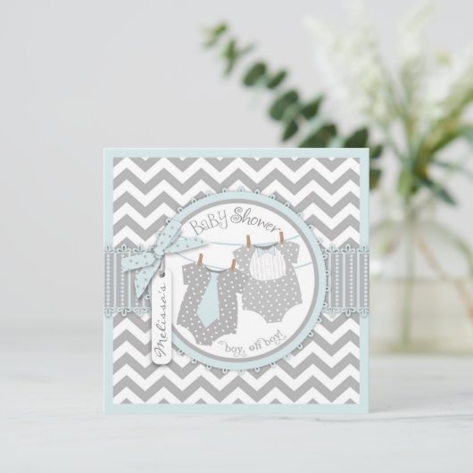 Invitation Twin Boys Cravate Bow Cravate Chevron Imprimer Bab (Debout devant)