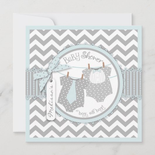 Invitation Twin Boys Cravate Bow Cravate Chevron Imprimer Bab (Devant)