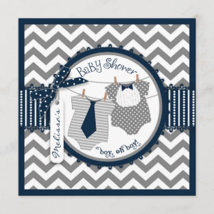 Invitation Twin Boys Cravates Chevron Imprimer Baby shower