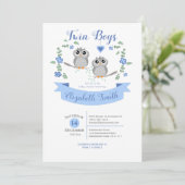 Invitation Twin Boys Cute owls baby shower (Debout devant)