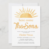 Invitation Twin Boy's Here Come The Sons Baby Shower (Devant)