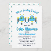 Invitation Twin Boys mignon Robots Baby shower (Devant / Derrière)