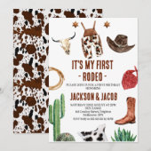 Invitation Twin Boys My First Rodeo Cowboy 1er anniversaire (Devant / Derrière)