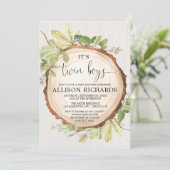Invitation Twin boys Rustic extérieur garçon jumeaux baby sho (Debout devant)