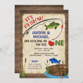 Invitation Twin boys Rustique pêche 1er anniversaire garçon (Devant / Derrière)
