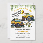 Invitation Twin Boys Safari Jungle Monster Camion Anniversair (Devant)