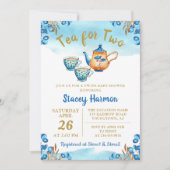 Invitation Twin Boys Tea Party Baby shower d'aquarelle bleu (Devant)