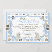 Invitation Twin Boys Teddy Bear Baby shower Blue (Dos)