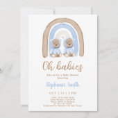 Invitation Twin Boys Teddy bear Rainbow Baby shower (Devant)