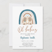 Invitation Twin Boys Teddy Bear Rainbow Baby shower (Devant)