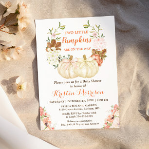Invitation Twin Citrouille Baby shower mignon Automne Floral