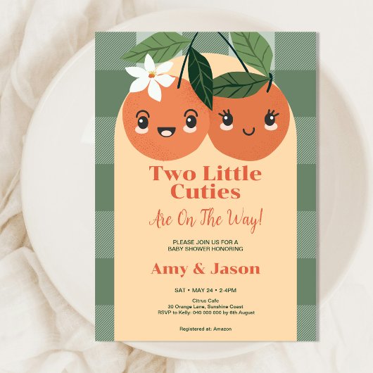 Invitation Twin Deux petites Cuties Orange Baby shower