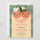 Invitation Twin Deux petites Cuties Orange Baby shower (Devant)