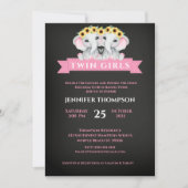 Invitation Twin Elephant Baby shower de tournesol Chalkboard (Devant)