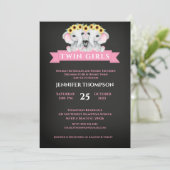 Invitation Twin Elephant Baby shower de tournesol Chalkboard (Debout devant)
