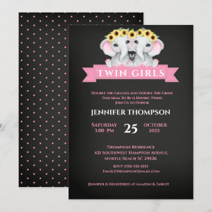 Invitation Twin Elephant Baby shower de tournesol Chalkboard