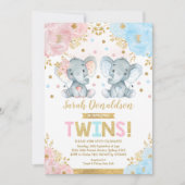 Invitation Twin Elephant Baby shower garçon & fille jumeaux (Devant)