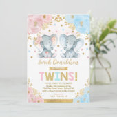 Invitation Twin Elephant Baby shower garçon & fille jumeaux (Debout devant)