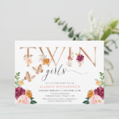 Invitation Twin filles papillon rose or rose rose élégant flo (Debout devant)