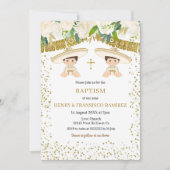 Invitation Twin Floral Gold Fiesta Boy Baptism Christening (Devant)