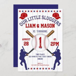 Invitation Twin, Garçon 1er Anniversaire, Petit Slugger, Base
