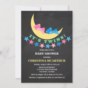 Invitation Twin Girl and Boy Teddy Bear Baby shower