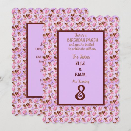 Invitation Twin Girls 8e fête d'anniversaire (Devant / Derrière)