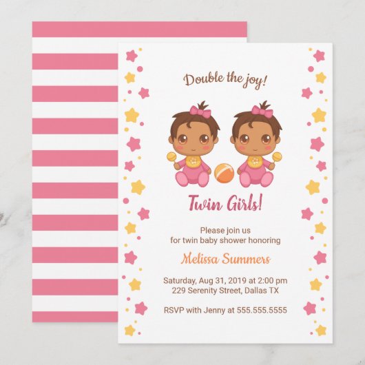 Invitation Twin Girls Baby shower 2 (Devant / Derrière)