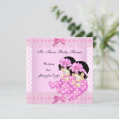Invitation Twin Girls Baby shower Pois roses (Debout devant)