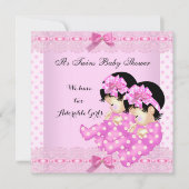 Invitation Twin Girls Baby shower Pois roses (Devant)