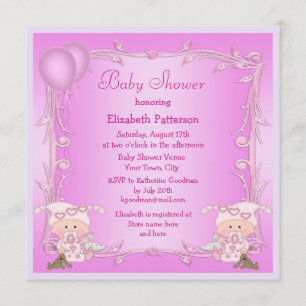 Invitation Twin Girls & Balloons Baby shower rose