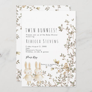 Invitation twin girls bunny fleur sauvage baby shower invitat