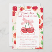 Invitation Twin Girls Cherry First 1st N'importe quel âge Ann (Devant)