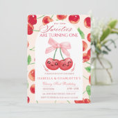 Invitation Twin Girls Cherry First 1st N'importe quel âge Ann (Debout devant)